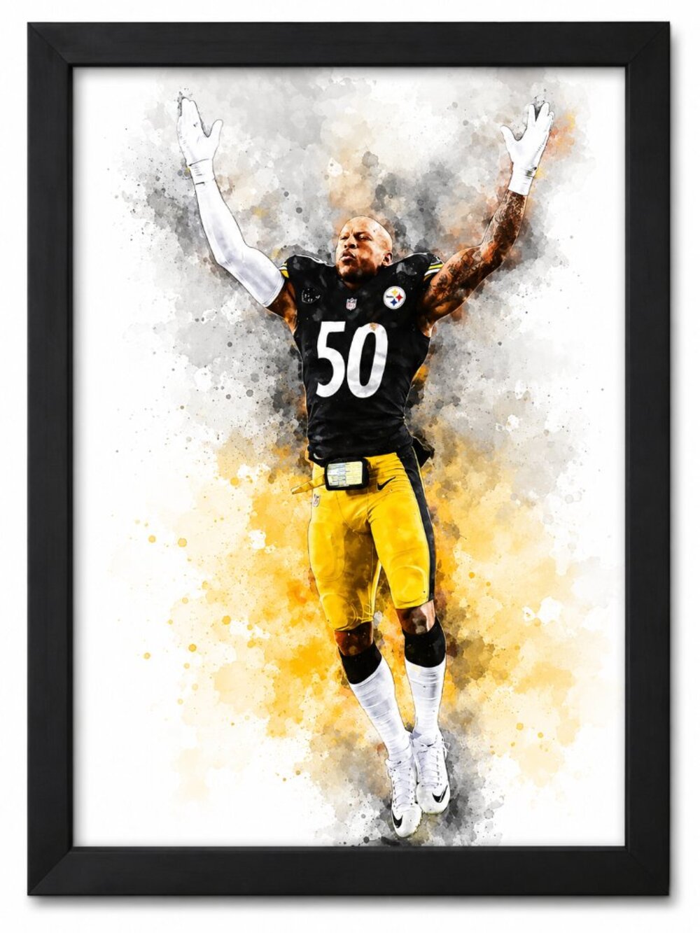 Pittsburgh Steelers #50 Watercolor Style Framed Art Print - NFL Wall Decor